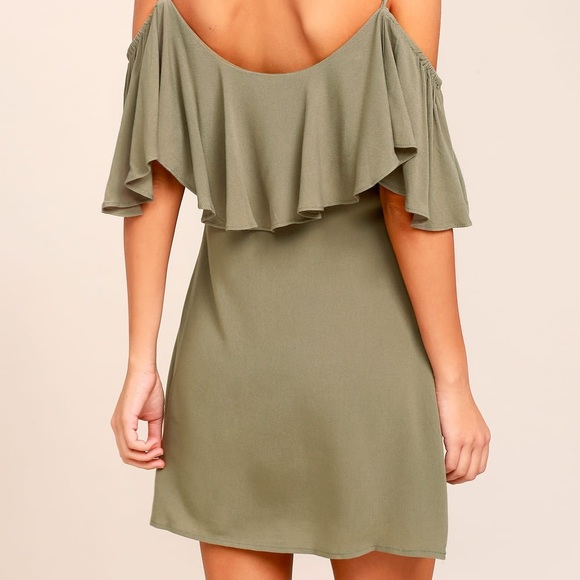 NWT Lulu’s Olive Green Off-the-Shoulder Midi Dress - S - Picture 4 of 13